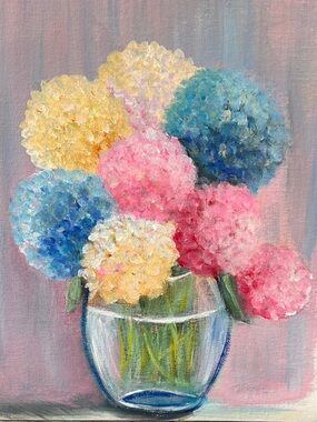 Original hand painted hydrangeas flower wall art